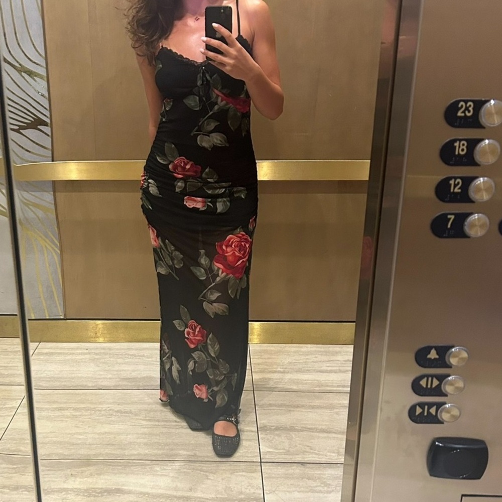 Semi sheer floral maxi dress.